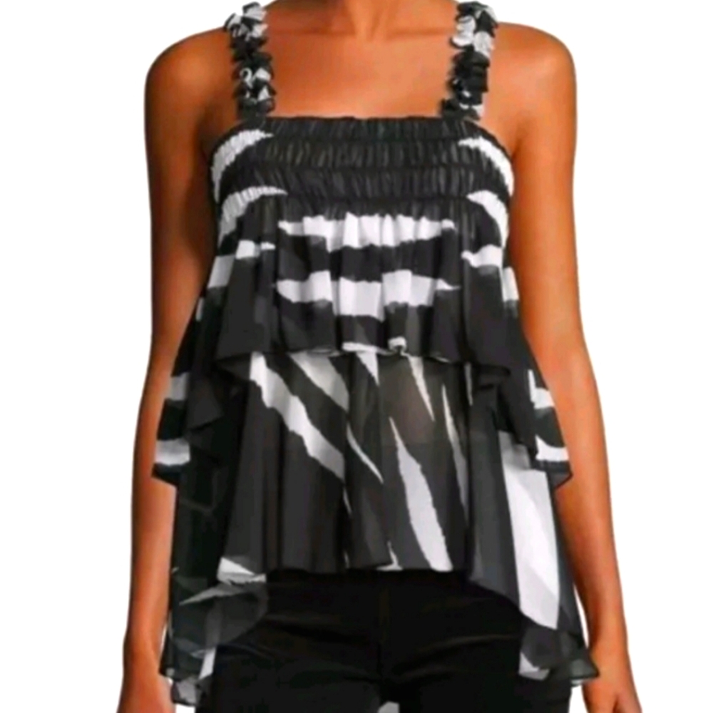 Tory Burch Lucea Top Animal Stripe Black White size 12